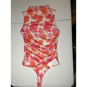 Reoria Floral Mesh Sleeveless High Neck Bodysuit, S